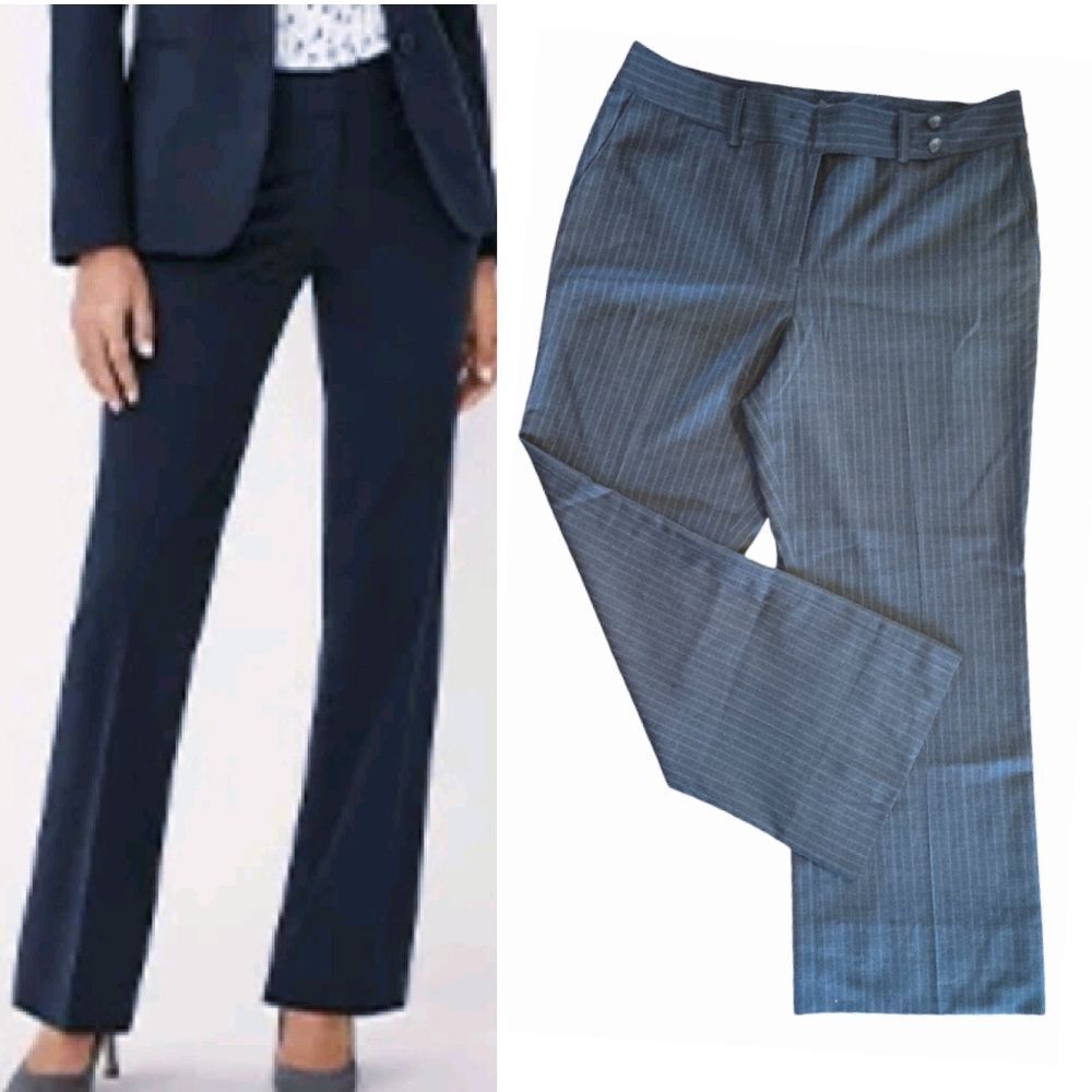 Ann Taylor Margo Grey Pinstripe High Rise Wide Leg Dress Pants Plussize 14